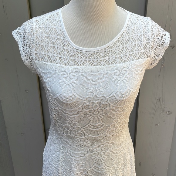 NY Collection Petite Lace Capped Sleeve Midi A-Line Dress Size PM - Picture 2 of 11